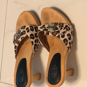 Dr. Scholl's Leopard Print Slide Mules with Buckle - Brown/Black